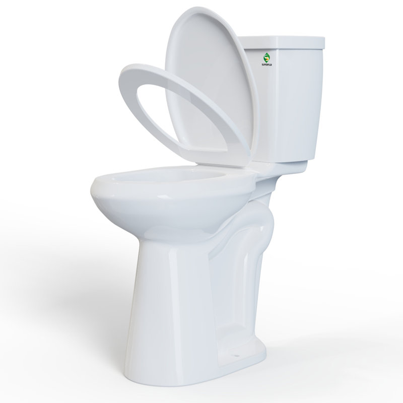 SUPERFLO Elongated Two piece Toilet With Extra Tall Bowl, Powerful 1.28GPF Single Flush, Toilets ...